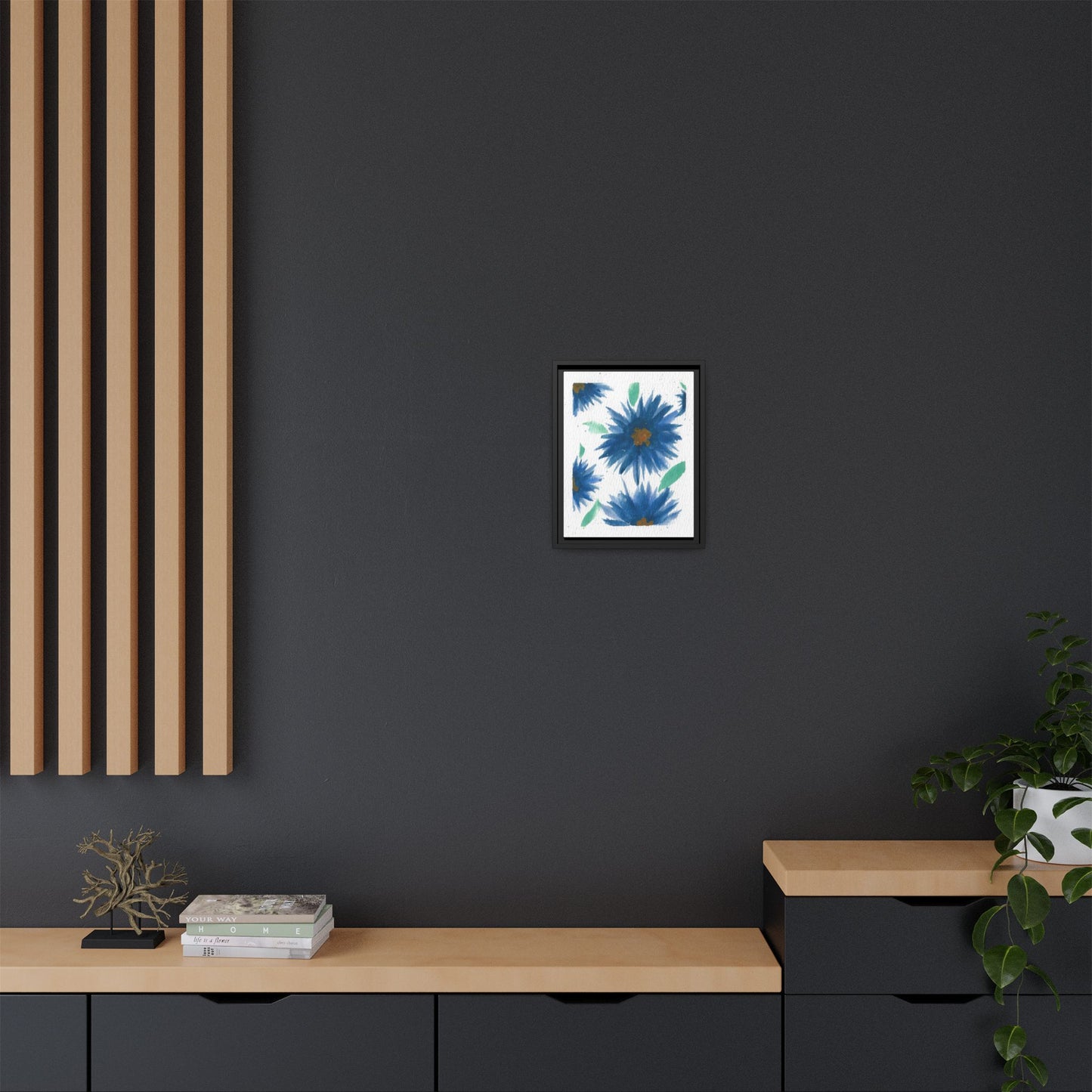 Blue Floral Canvas Print — Framed Matte Wall Art