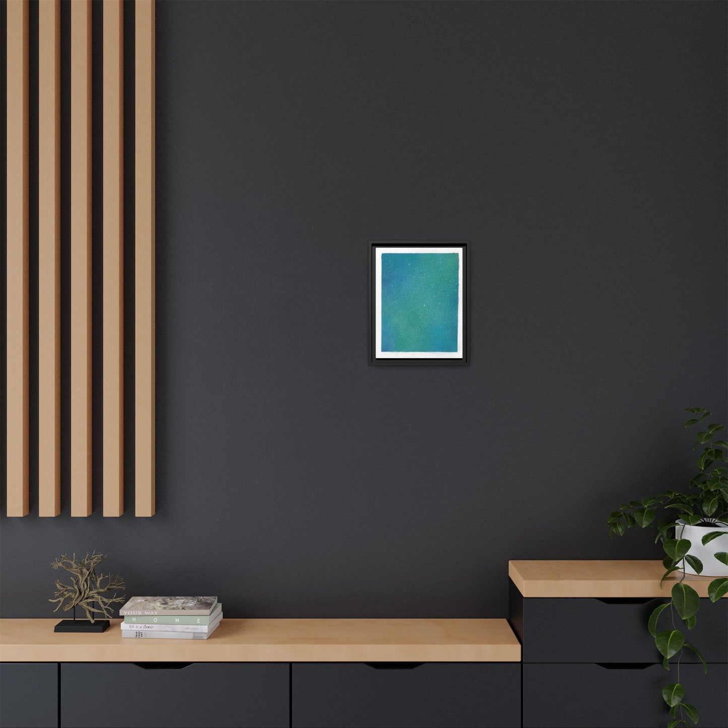 Framed Matte Canvas Art — Teal-to-Blue Gradient Starry Abstract