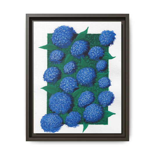 Framed Hydrangea Matte Canvas Print — Blue Floral Wall Art