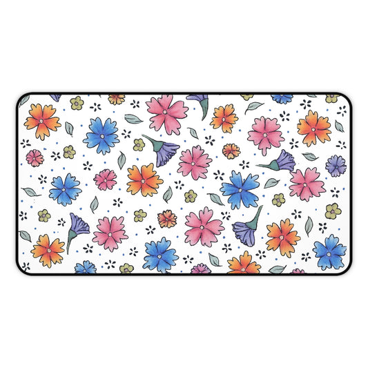 Floral Watercolor Desk Mat — Pastel Flowers Mouse Pad for Office & Home