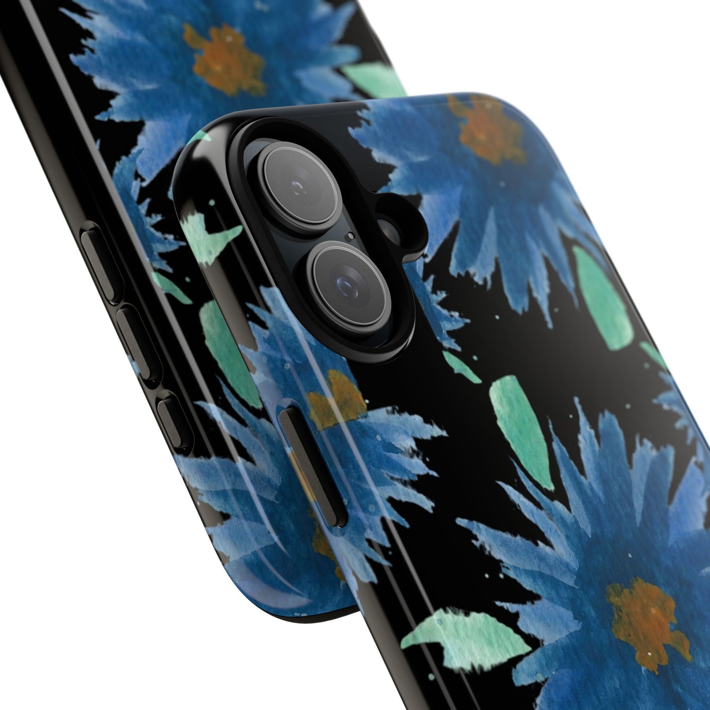 Blue Floral Tough Phone Case – Watercolor Daisy Protective Cover