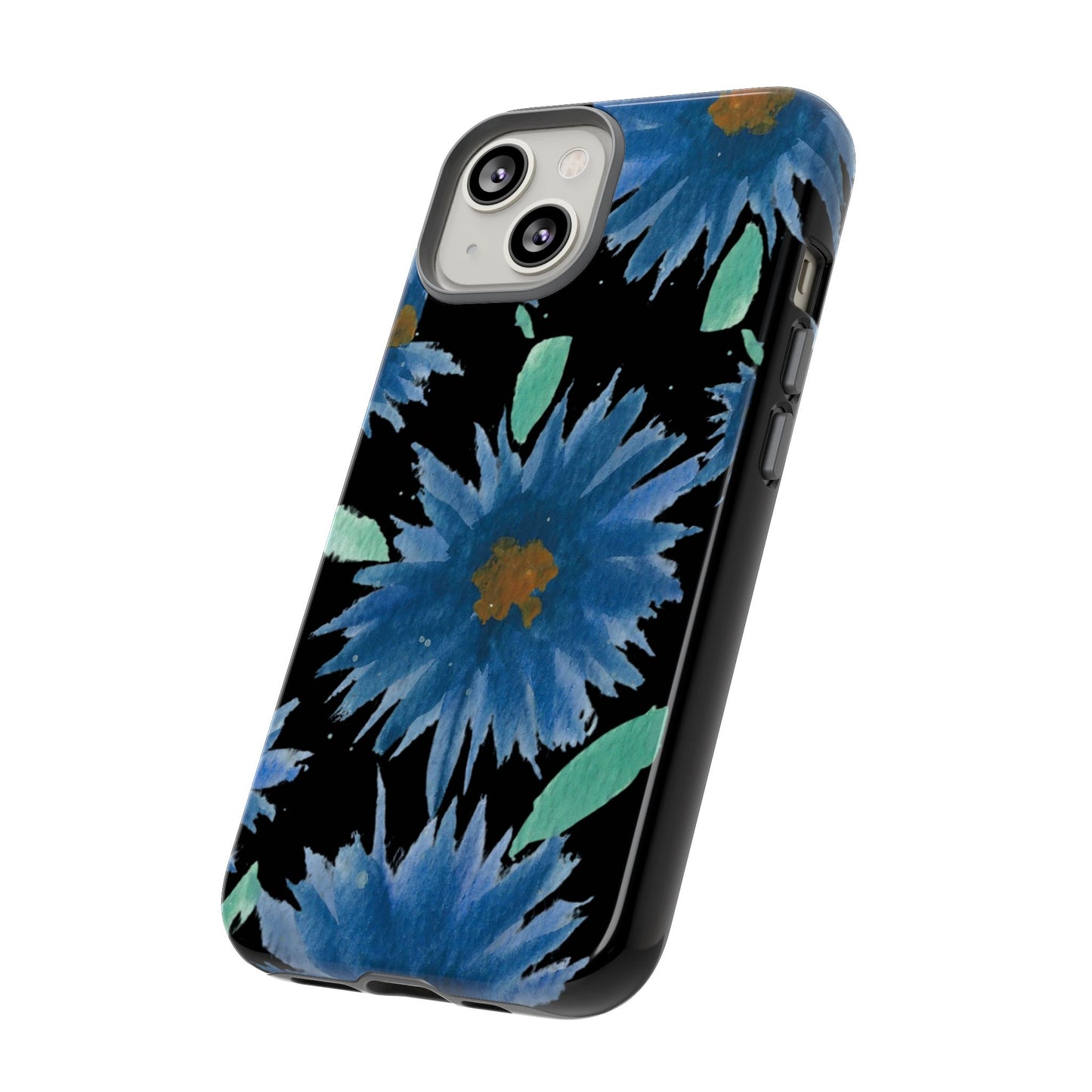 Blue Floral Tough Phone Case – Watercolor Daisy Protective Cover