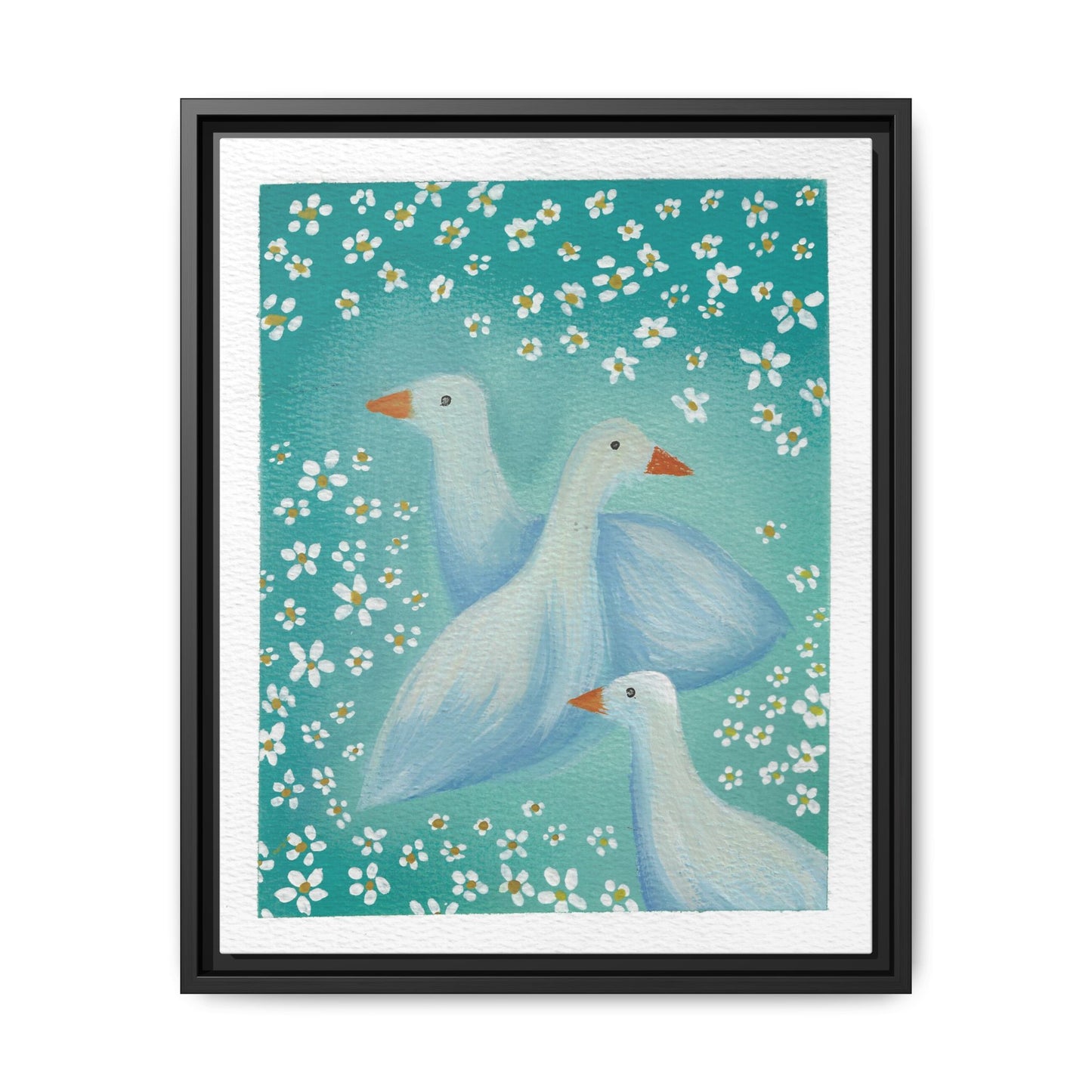 Framed Goose Canvas Print — Whimsical Floral Waterfowl Wall Art