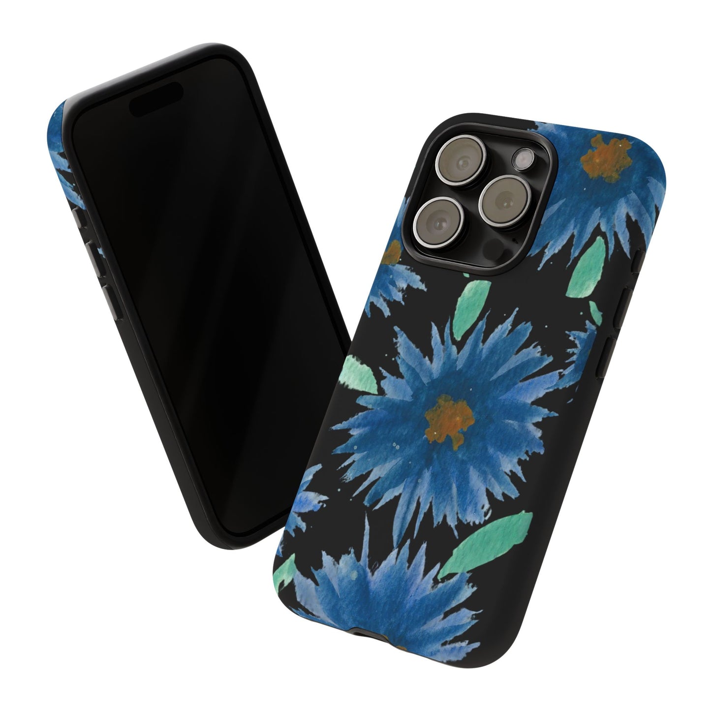 Blue Floral Tough Phone Case – Watercolor Daisy Protective Cover