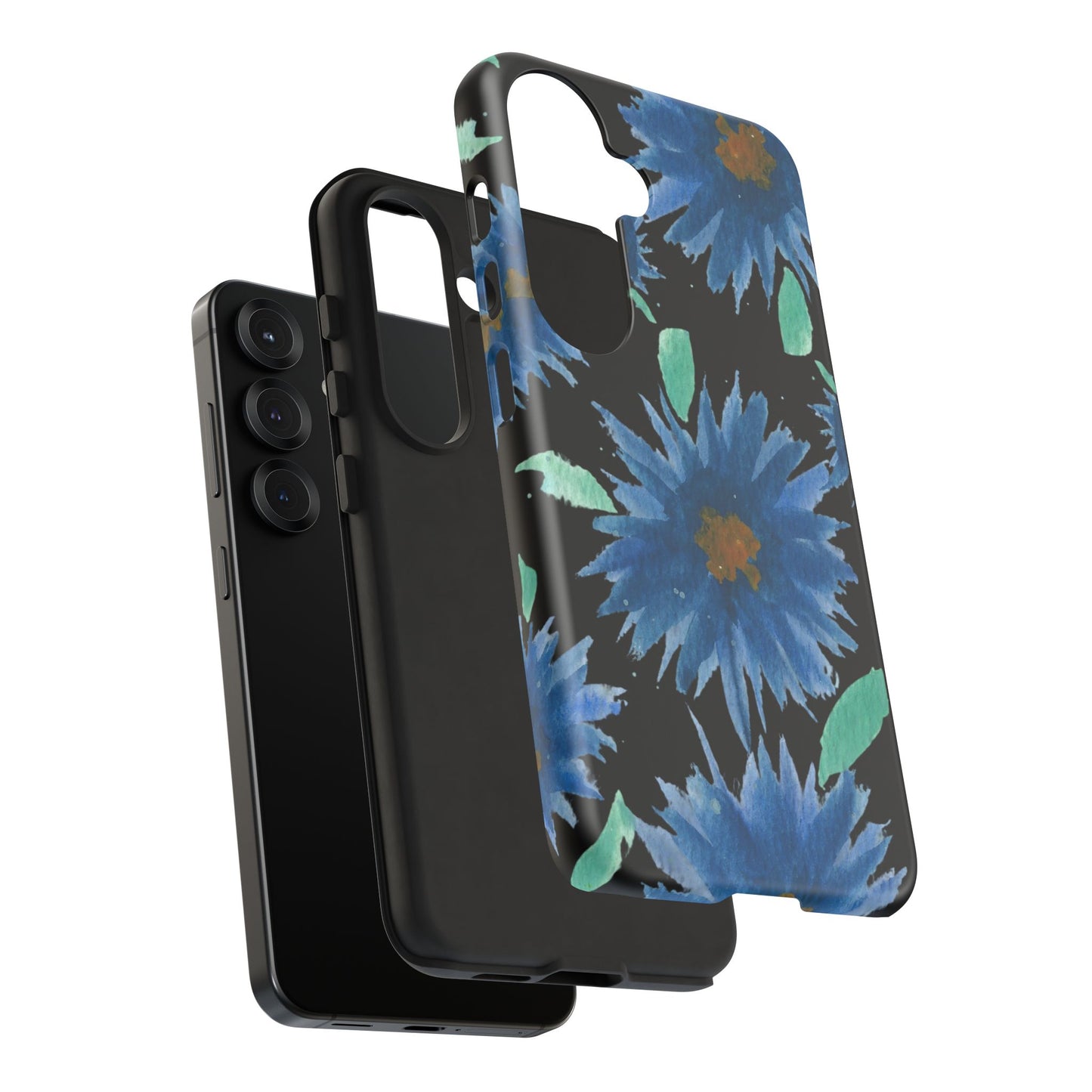 Blue Floral Tough Phone Case – Watercolor Daisy Protective Cover