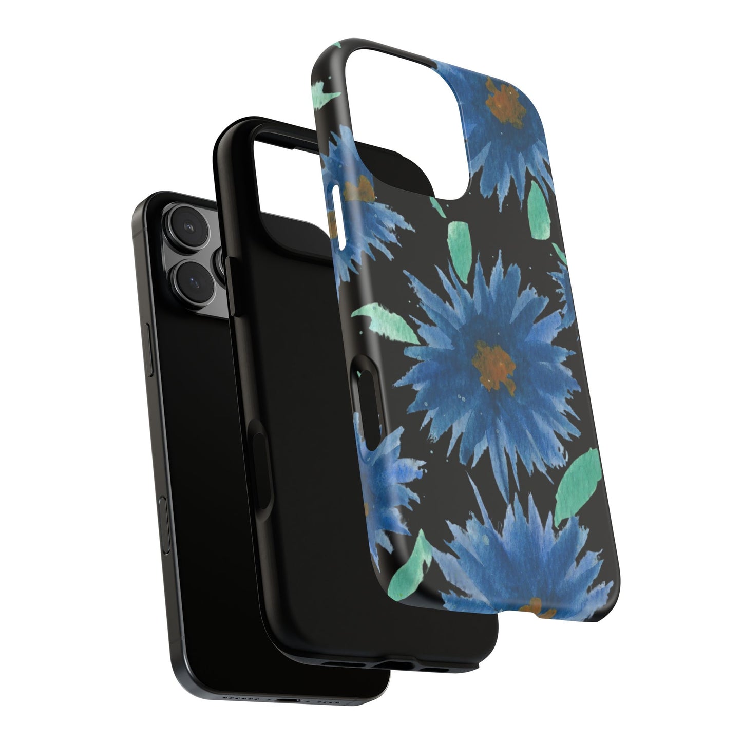 Blue Floral Tough Phone Case – Watercolor Daisy Protective Cover