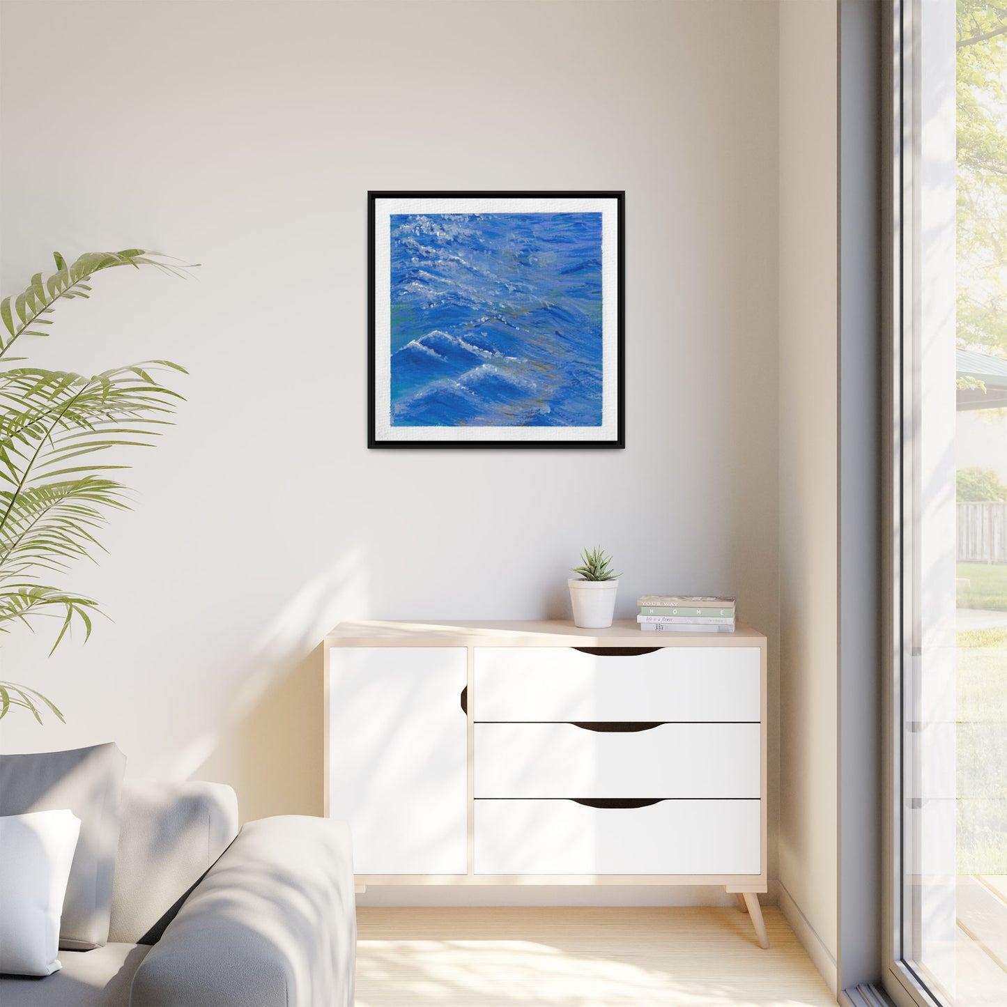 Framed Matte Canvas Wall Art — Blue Ocean Waves Seascape