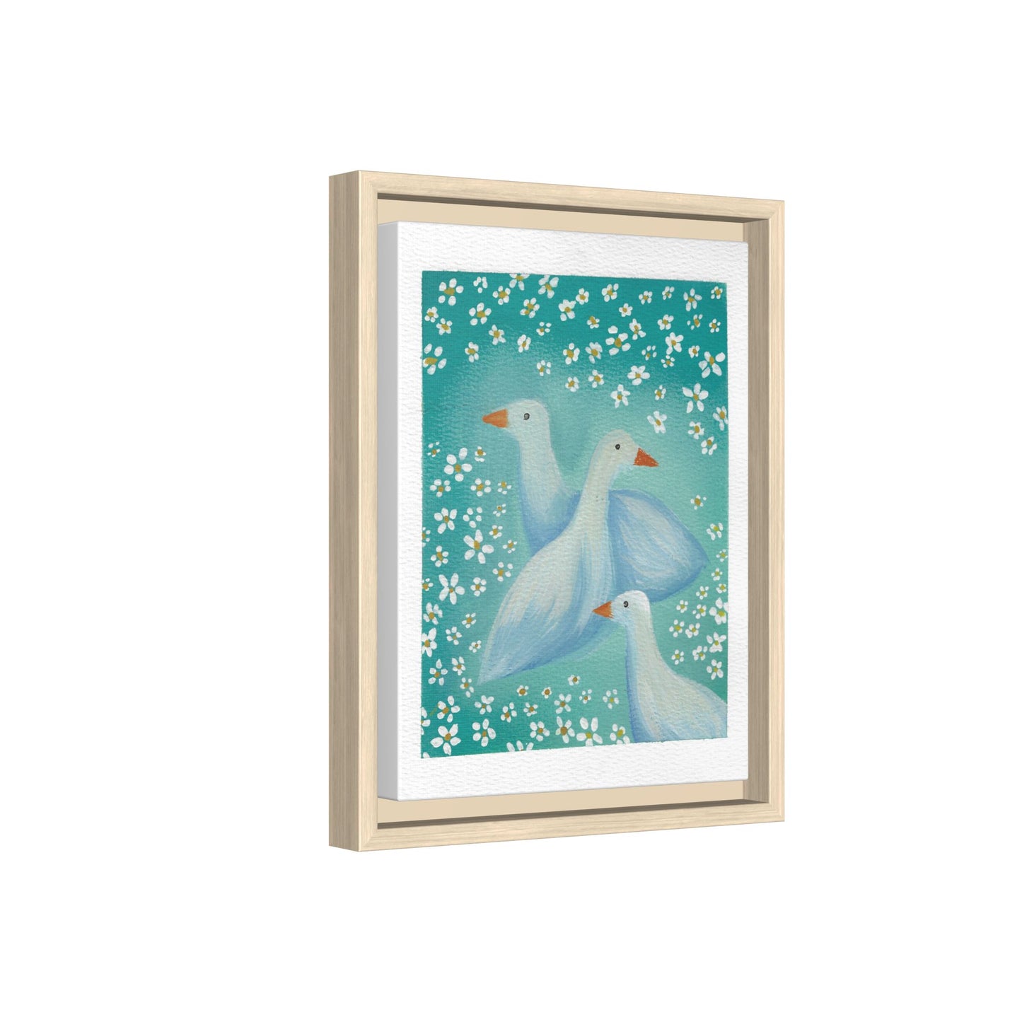 Framed Goose Canvas Print — Whimsical Floral Waterfowl Wall Art
