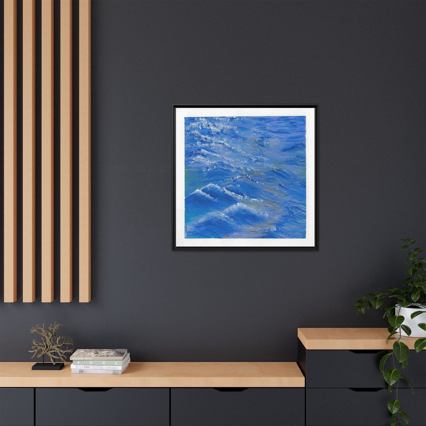 Framed Matte Canvas Wall Art — Blue Ocean Waves Seascape