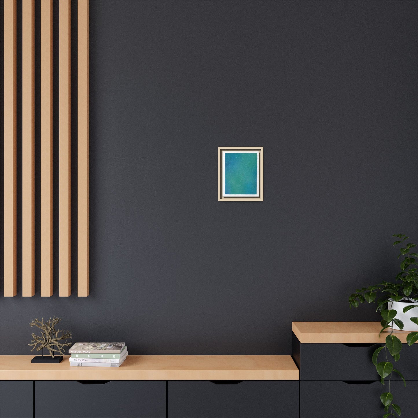 Framed Matte Canvas Art — Teal-to-Blue Gradient Starry Abstract