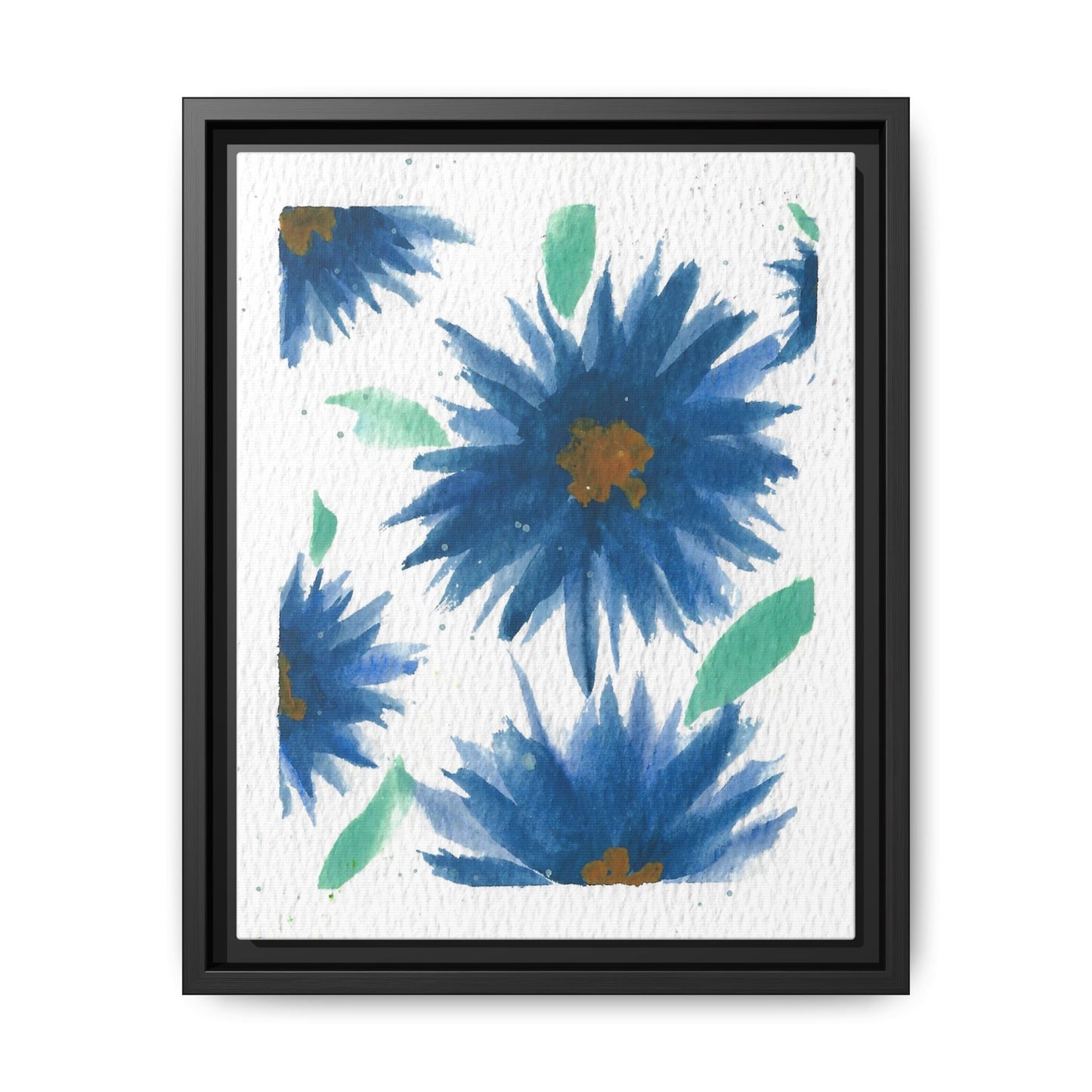 Blue Floral Canvas Print — Framed Matte Wall Art