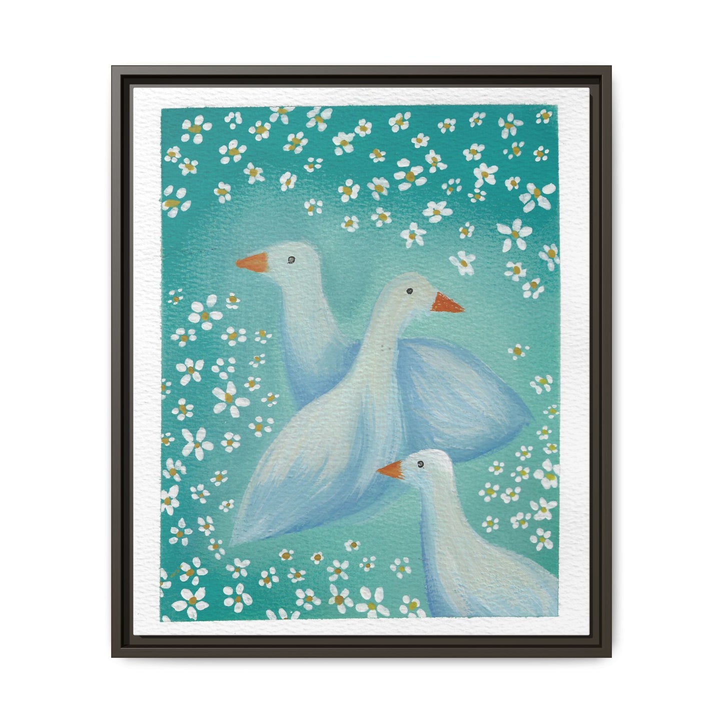 Framed Goose Canvas Print — Whimsical Floral Waterfowl Wall Art