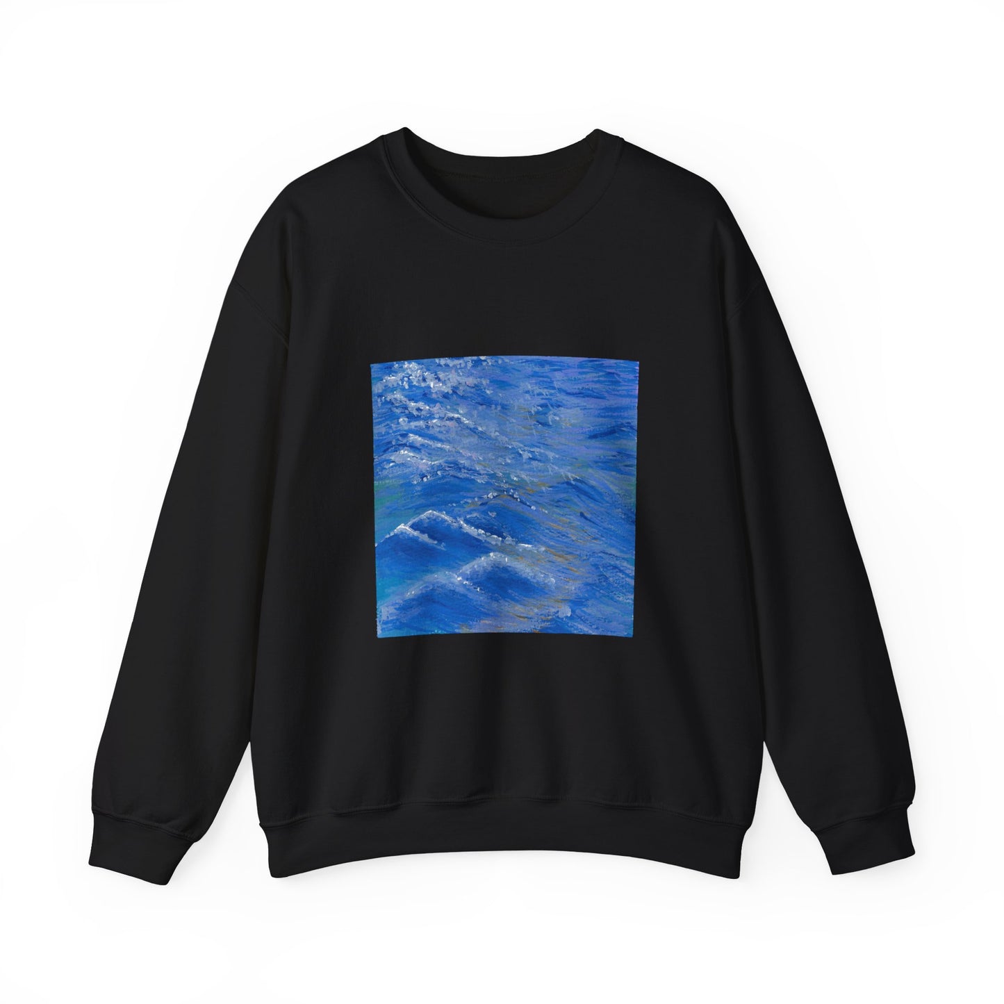 Ocean Waves Crewneck Sweatshirt — Blue Seascape Graphic Pullover