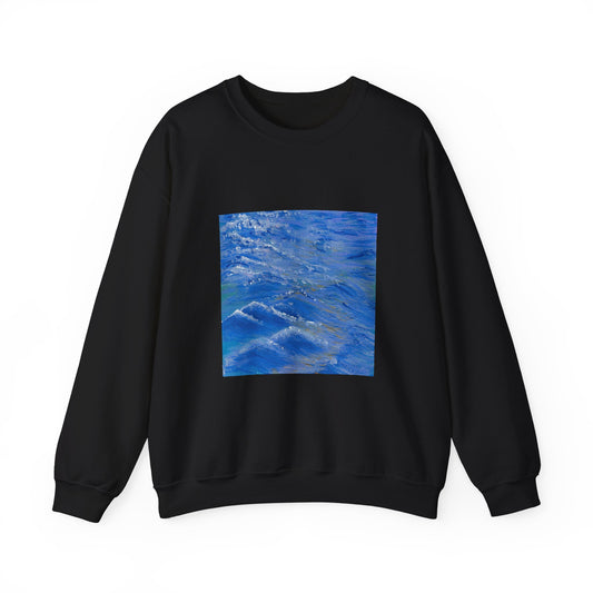Ocean Waves Crewneck Sweatshirt — Blue Seascape Graphic Pullover
