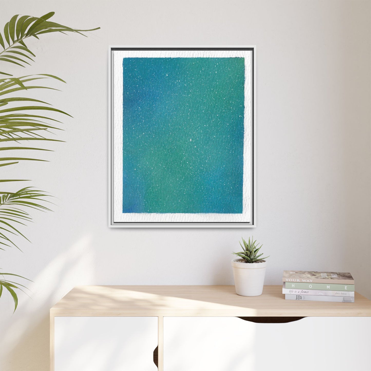 Framed Matte Canvas Art — Teal-to-Blue Gradient Starry Abstract