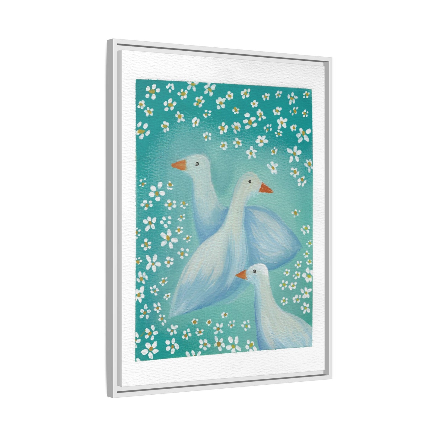 Framed Goose Canvas Print — Whimsical Floral Waterfowl Wall Art