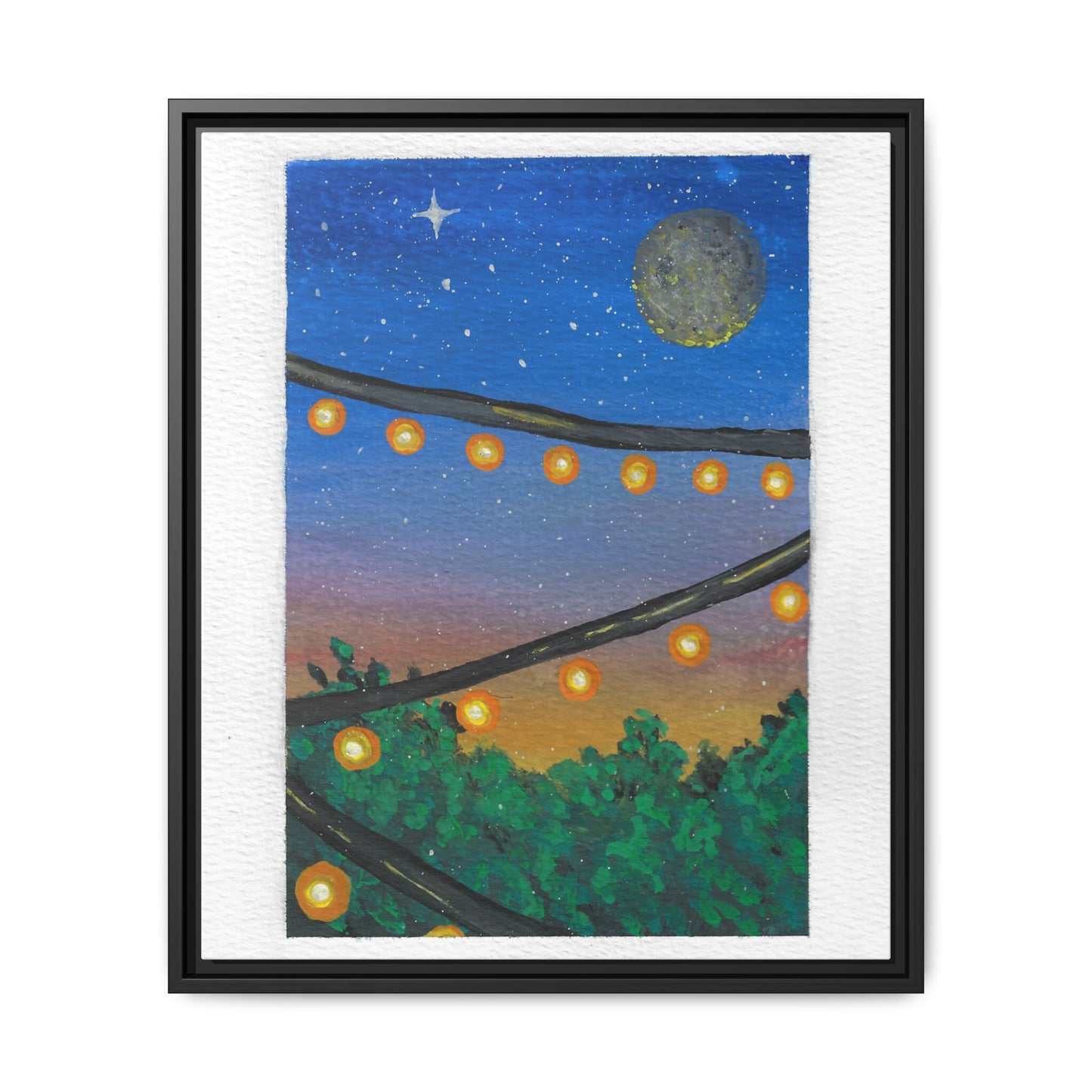Framed Canvas Art - String Lights Night Sky Print