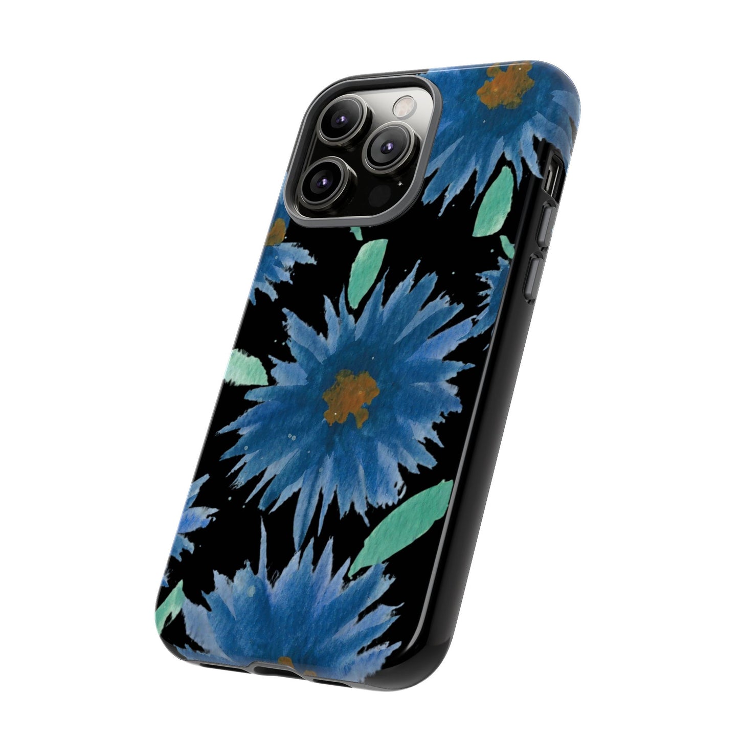 Blue Floral Tough Phone Case – Watercolor Daisy Protective Cover