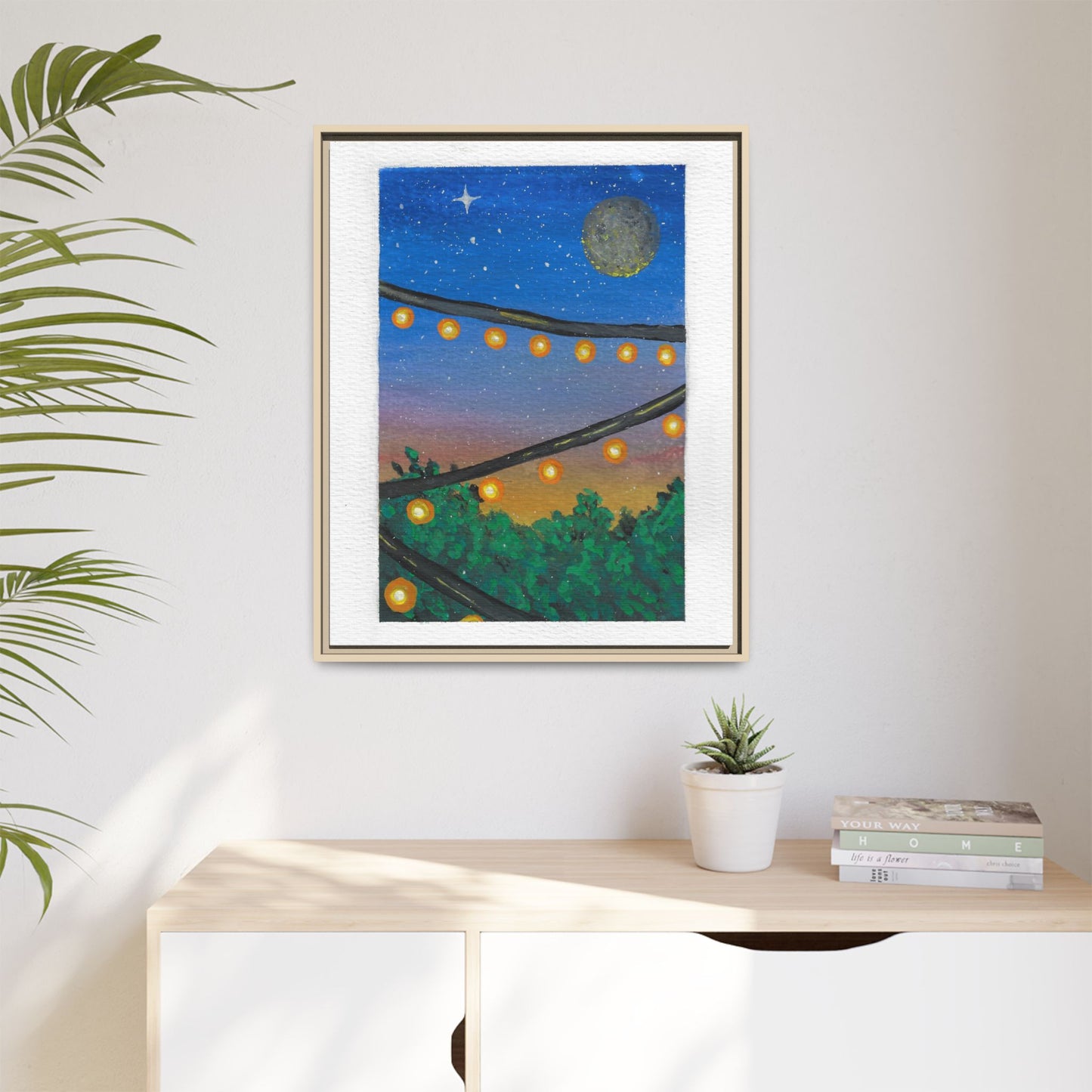Framed Canvas Art - String Lights Night Sky Print