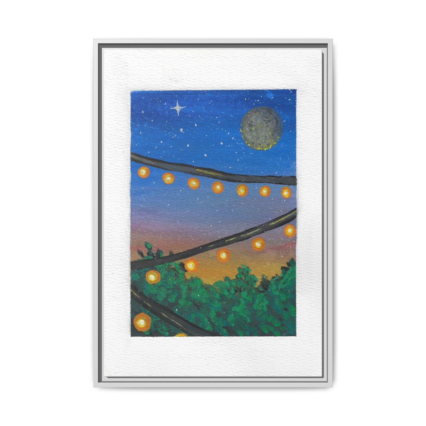 Framed Canvas Art - String Lights Night Sky Print