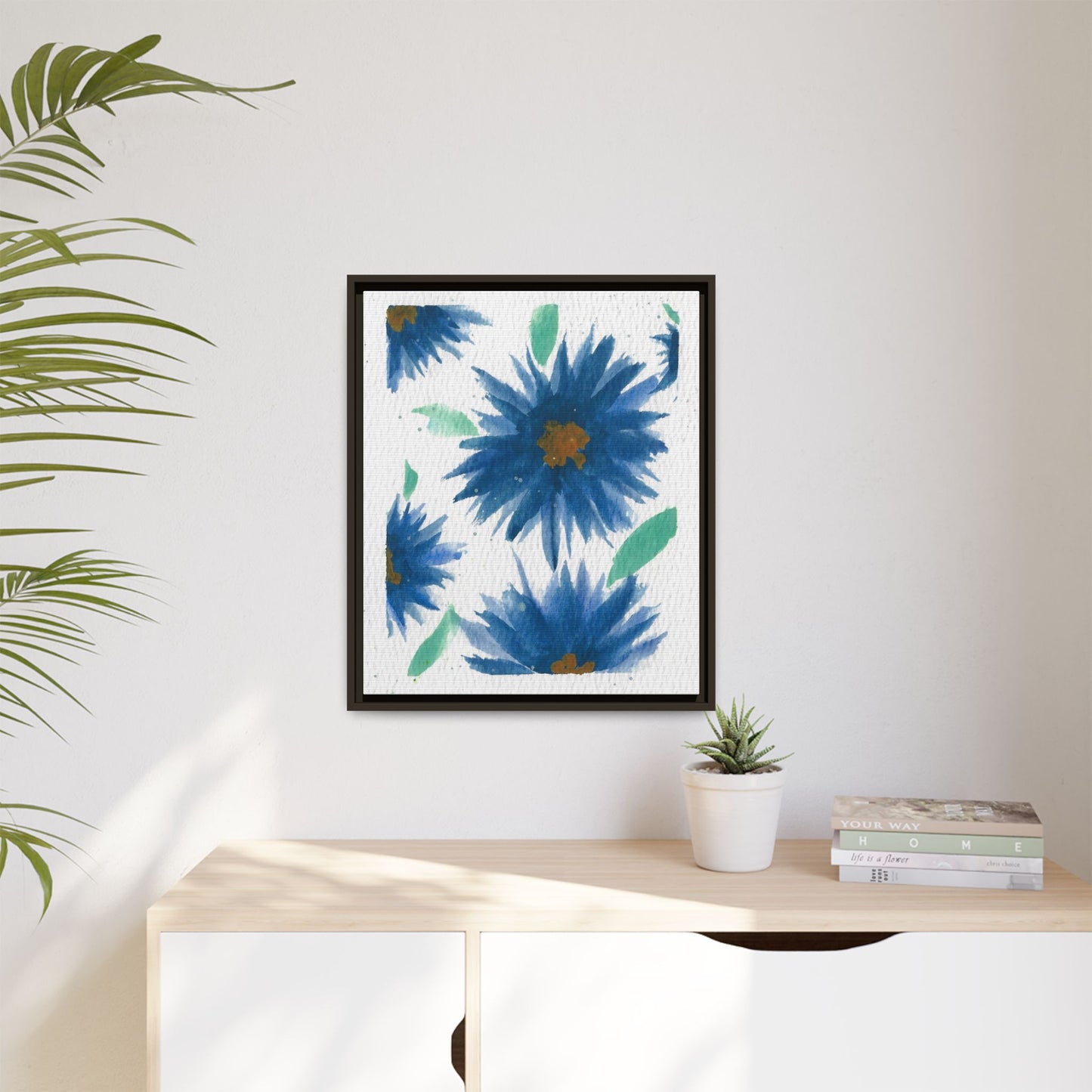Blue Floral Canvas Print — Framed Matte Wall Art
