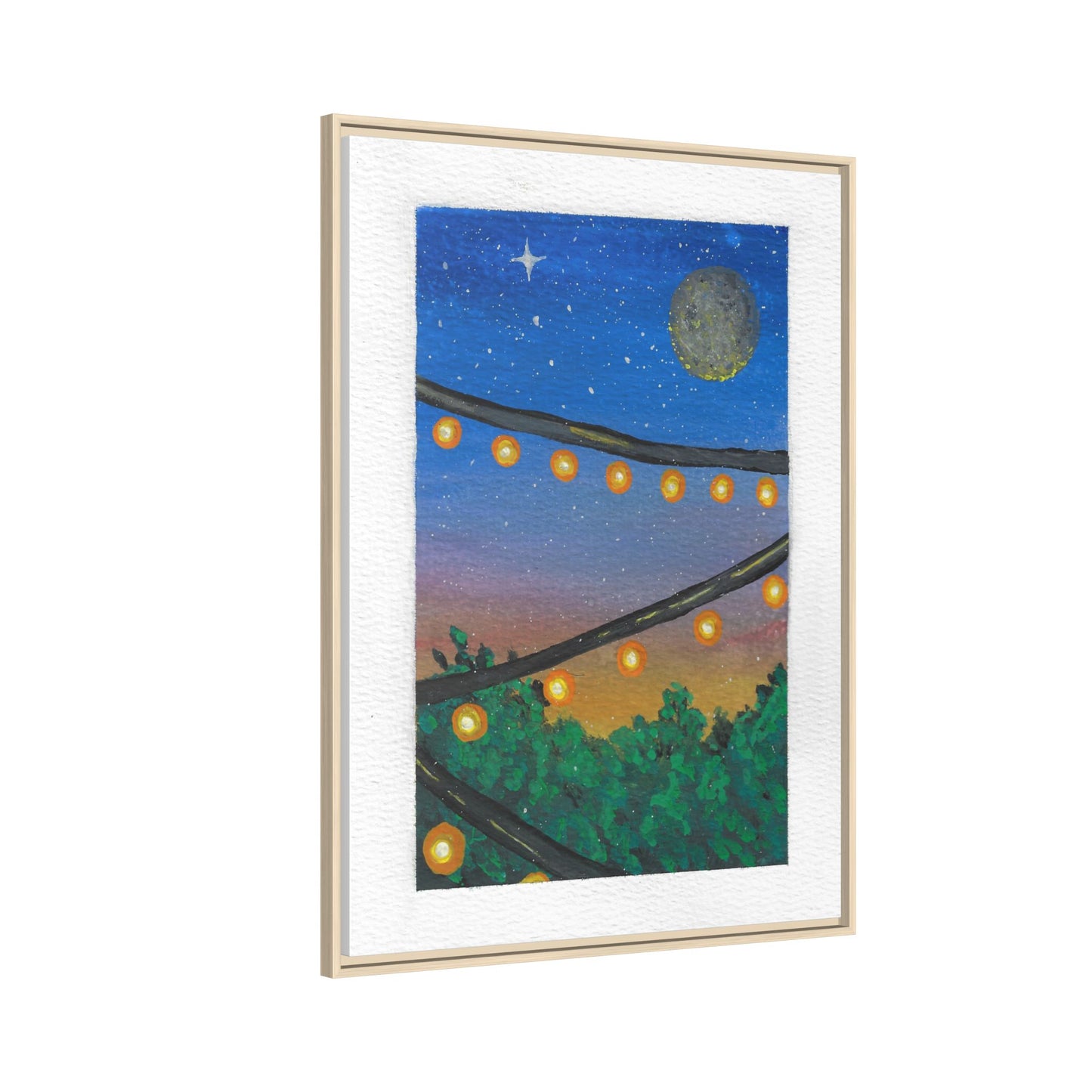 Framed Canvas Art - String Lights Night Sky Print