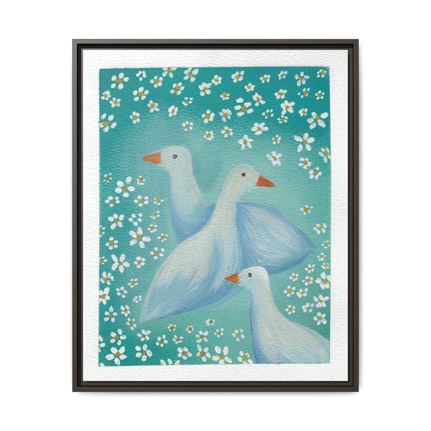 Framed Goose Canvas Print — Whimsical Floral Waterfowl Wall Art