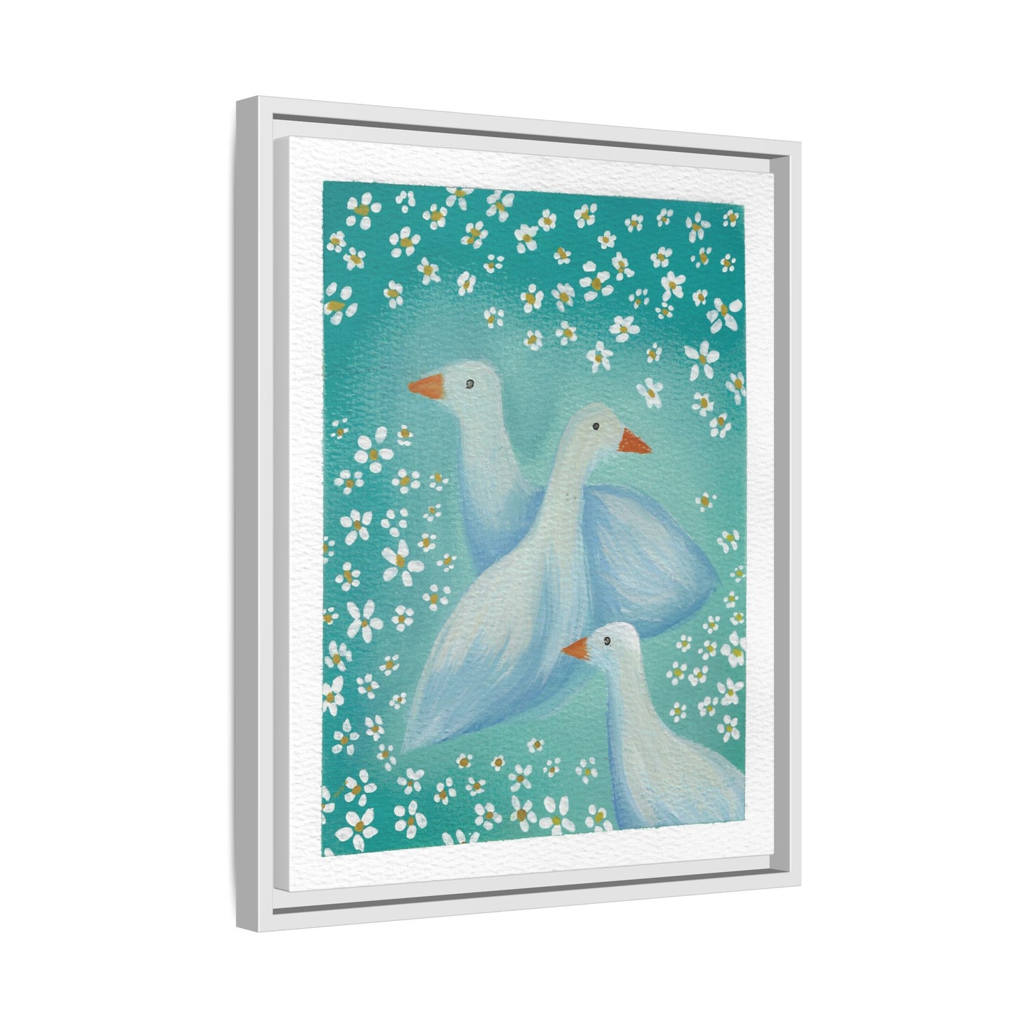 Framed Goose Canvas Print — Whimsical Floral Waterfowl Wall Art