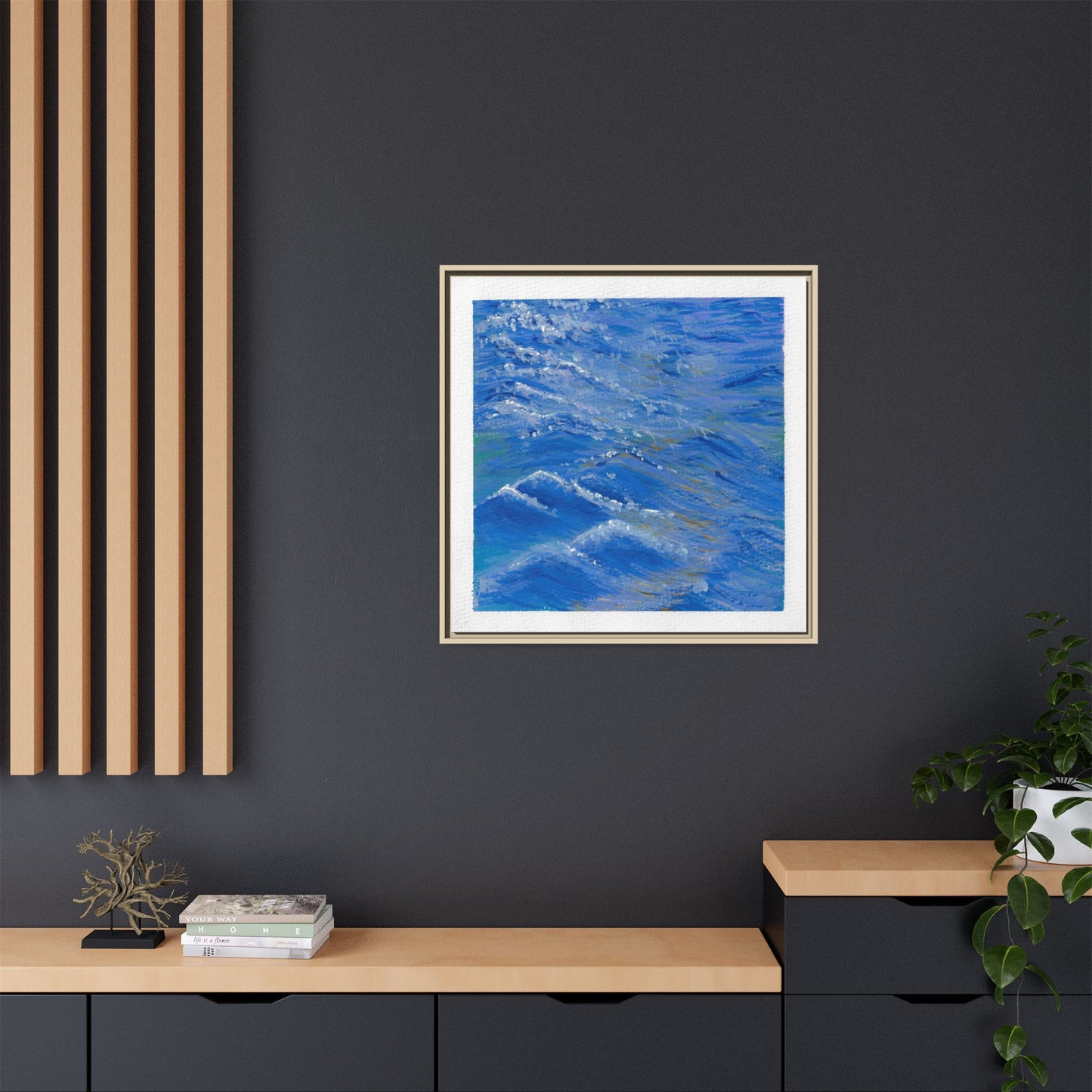 Framed Matte Canvas Wall Art — Blue Ocean Waves Seascape