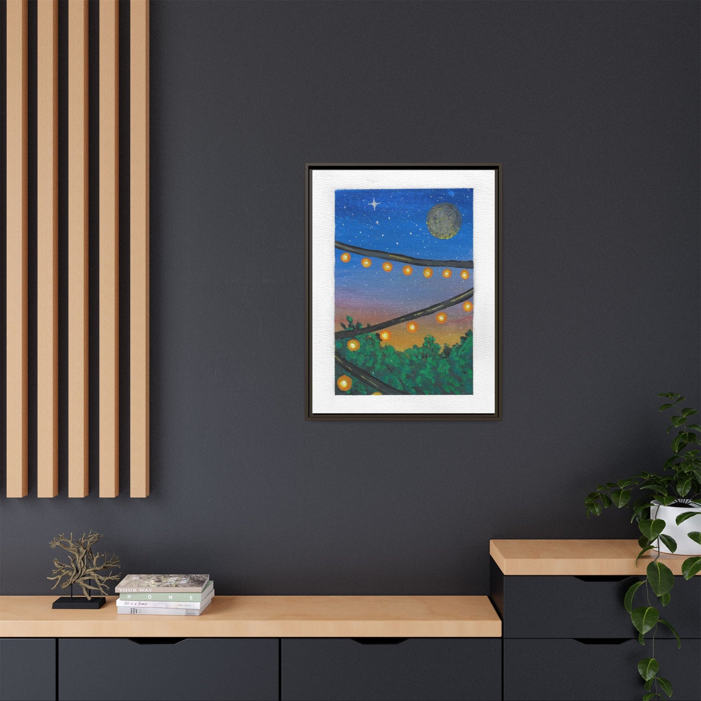 Framed Canvas Art - String Lights Night Sky Print