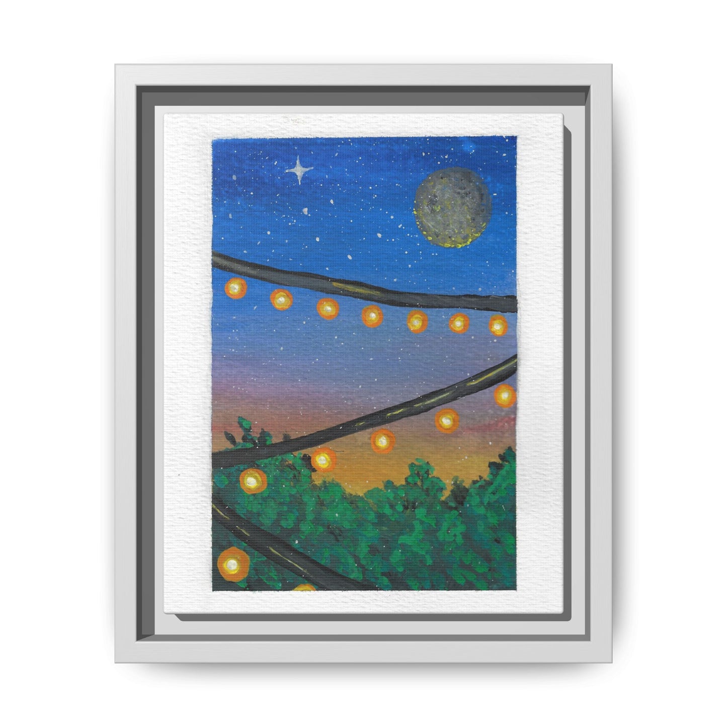 Framed Canvas Art - String Lights Night Sky Print