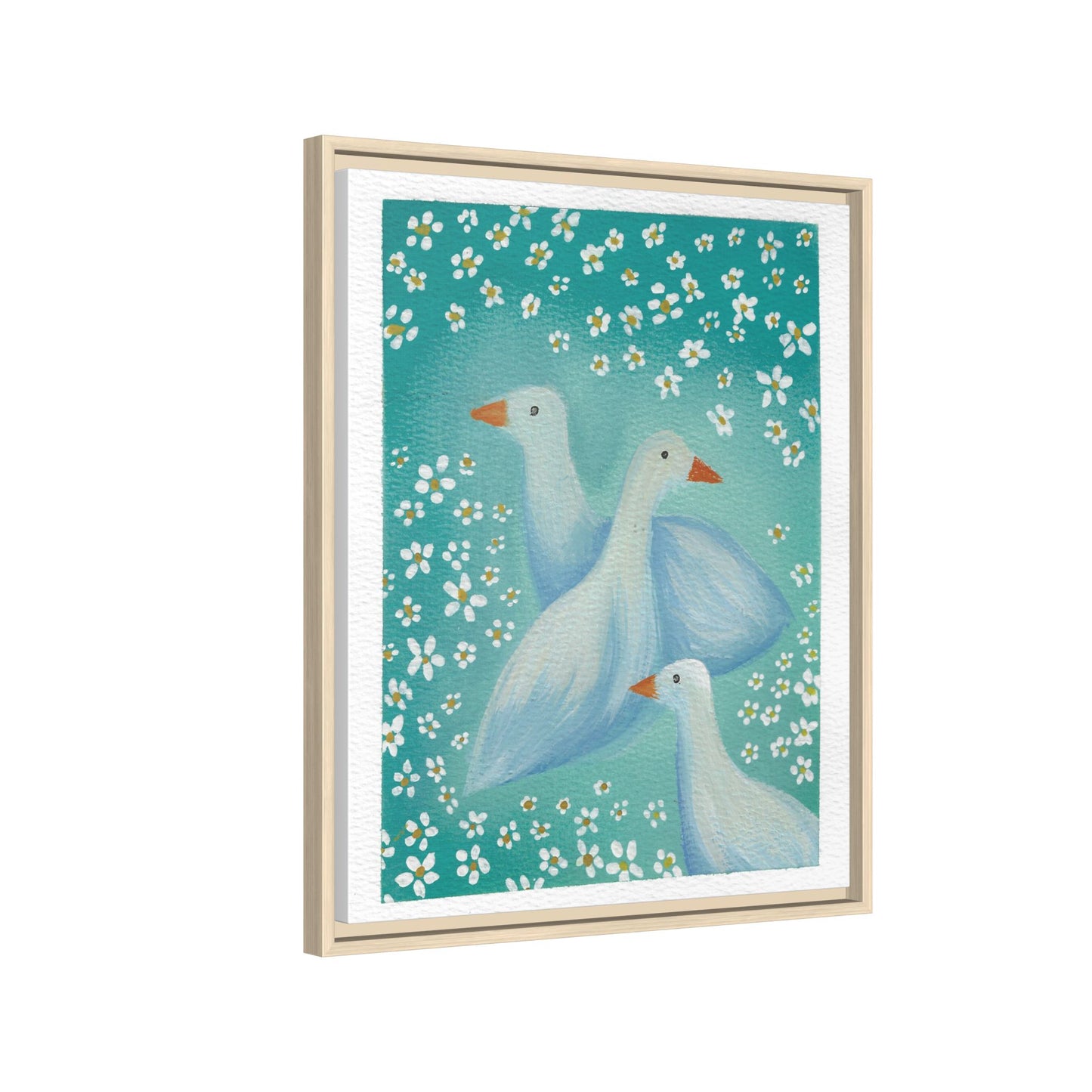 Framed Goose Canvas Print — Whimsical Floral Waterfowl Wall Art
