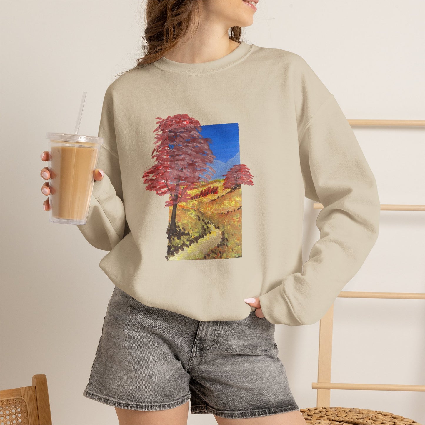 Autumn Path Crewneck Sweatshirt — Fall Landscape Graphic