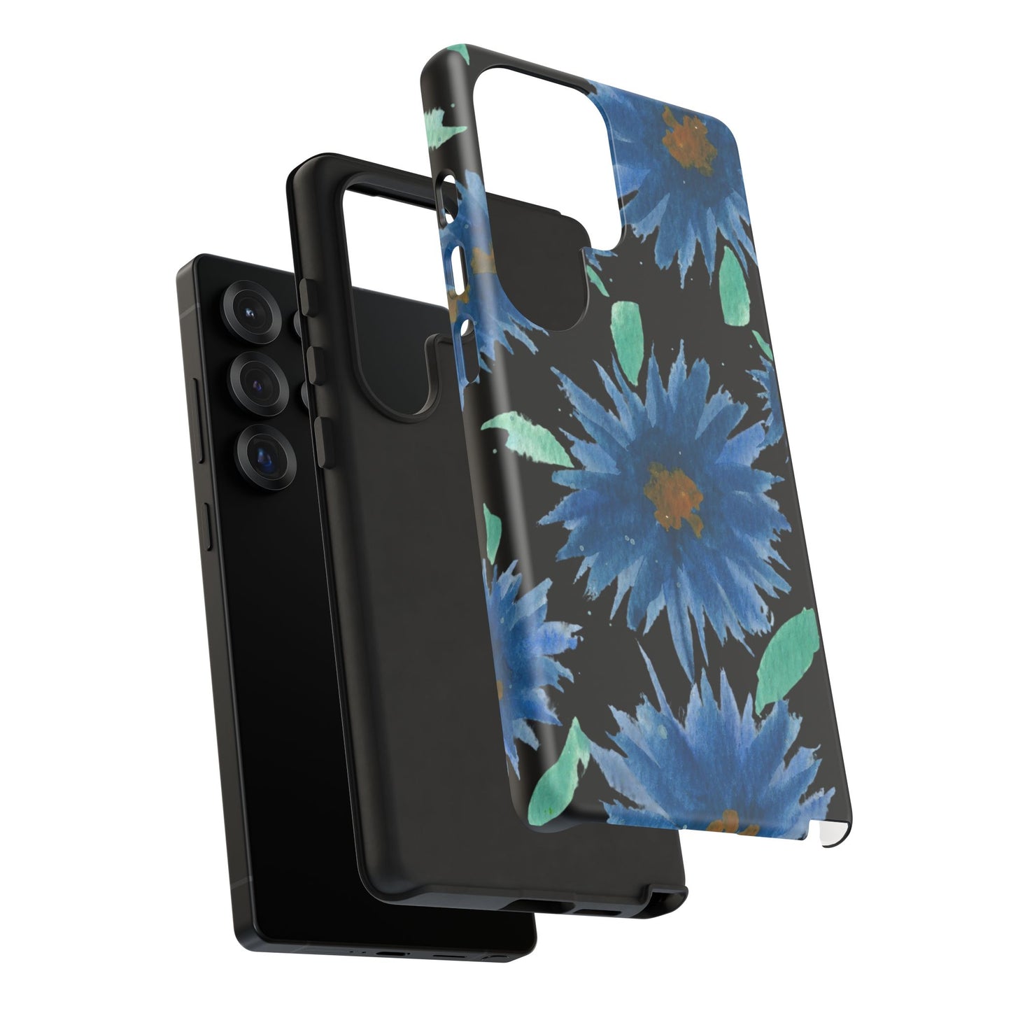 Blue Floral Tough Phone Case – Watercolor Daisy Protective Cover