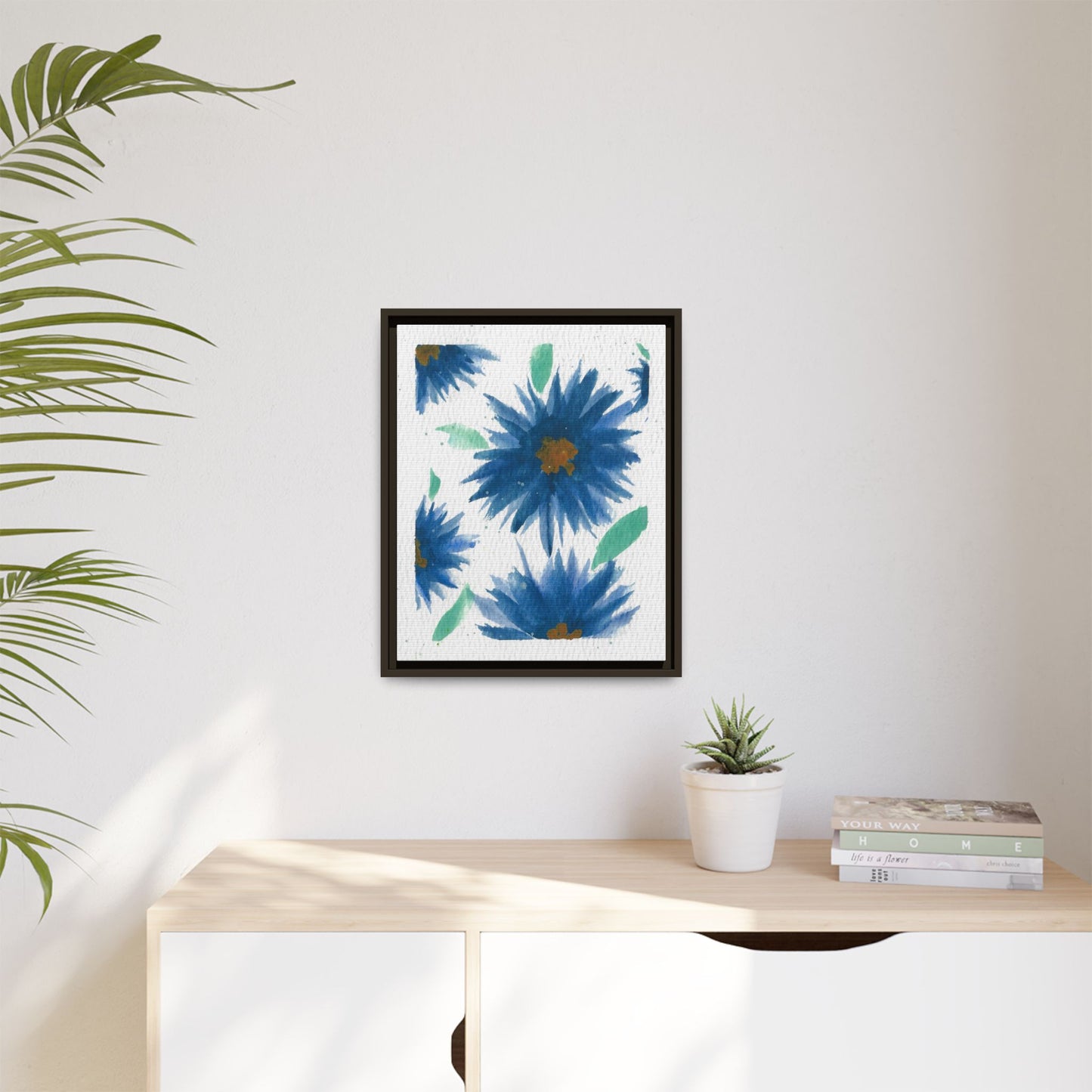 Blue Floral Canvas Print — Framed Matte Wall Art