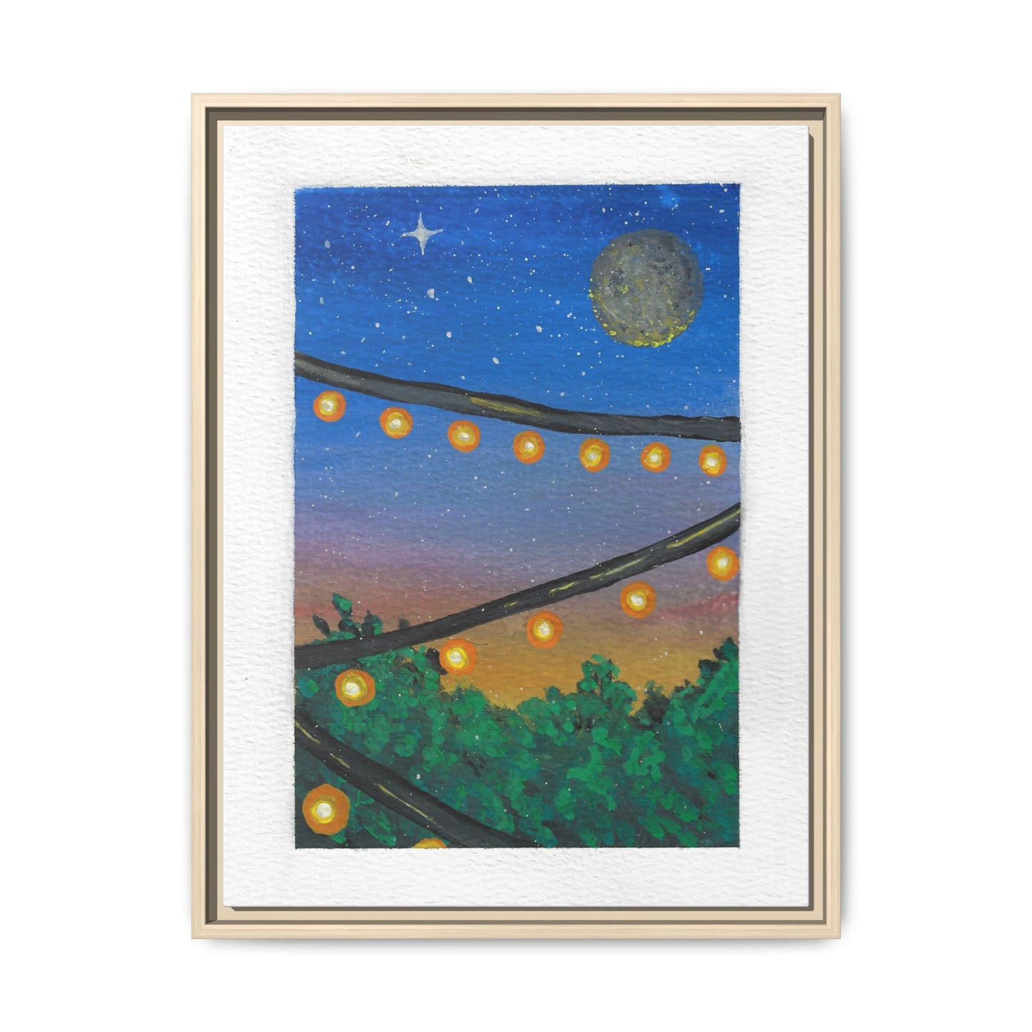 Framed Canvas Art - String Lights Night Sky Print