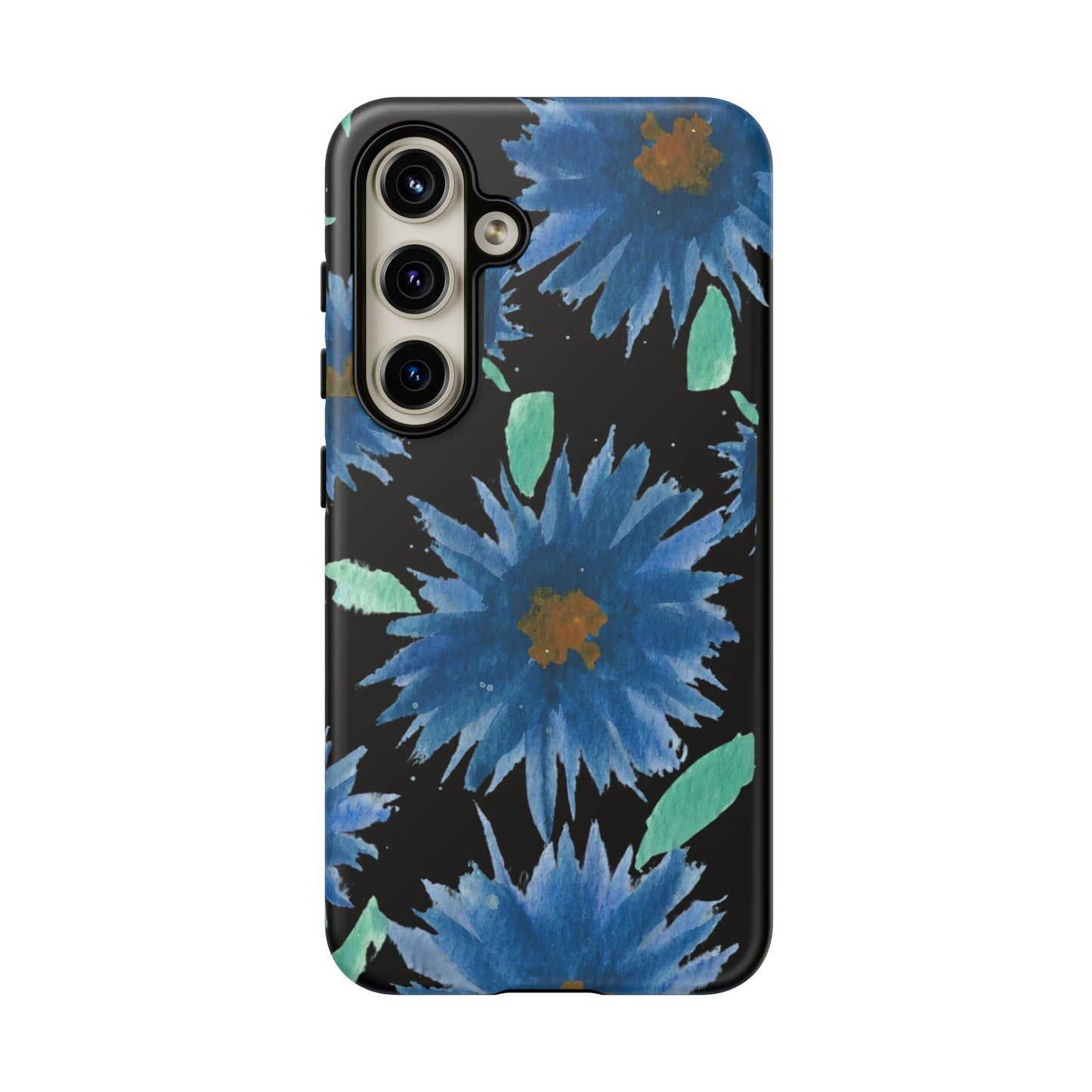 Blue Floral Tough Phone Case – Watercolor Daisy Protective Cover