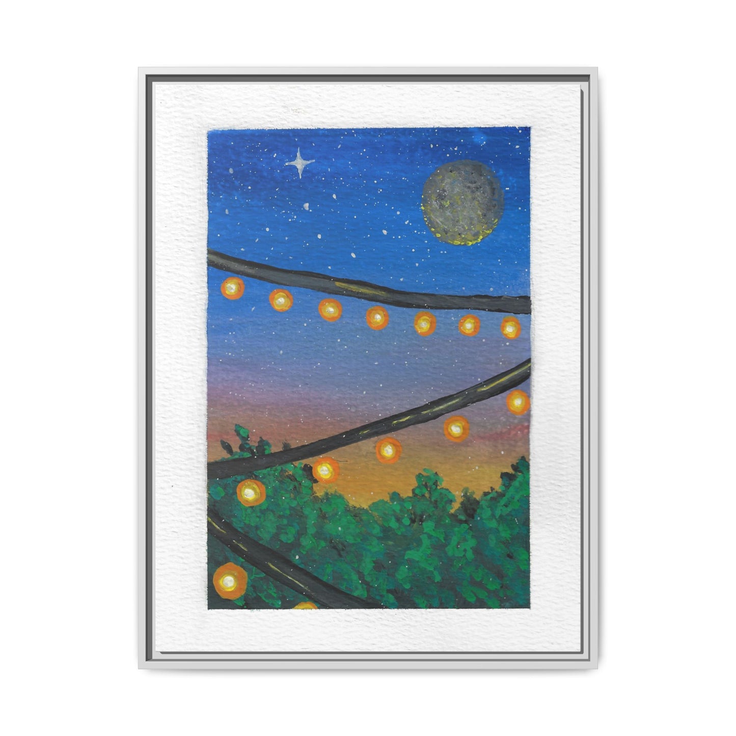 Framed Canvas Art - String Lights Night Sky Print
