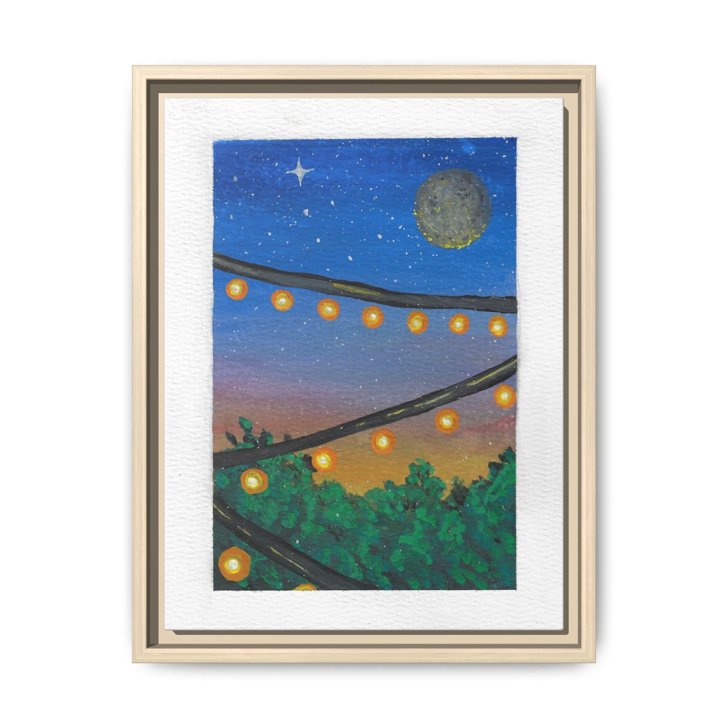 Framed Canvas Art - String Lights Night Sky Print
