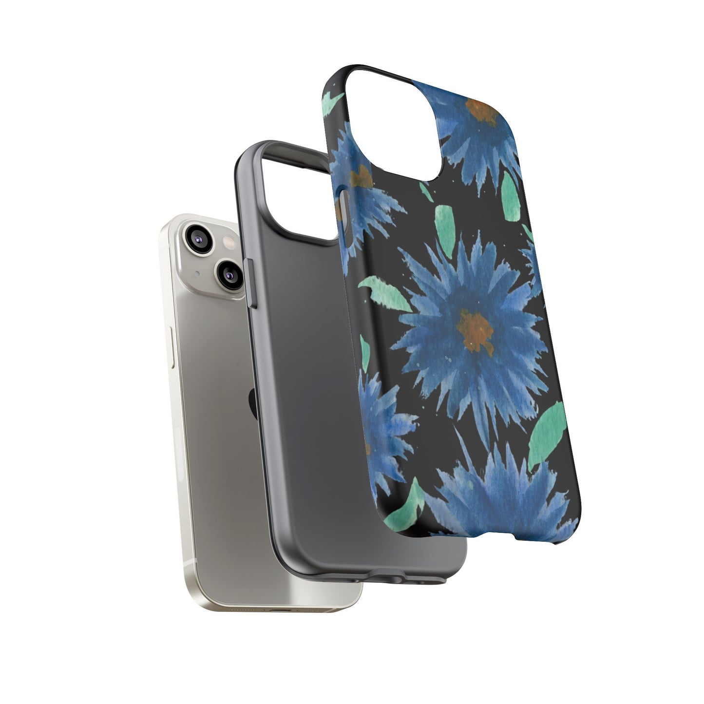 Blue Floral Tough Phone Case – Watercolor Daisy Protective Cover