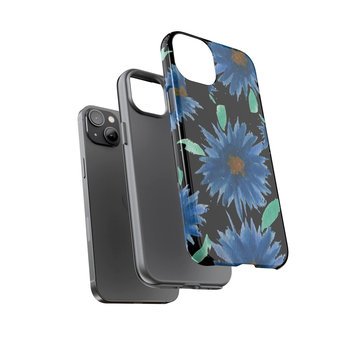 Blue Floral Tough Phone Case – Watercolor Daisy Protective Cover
