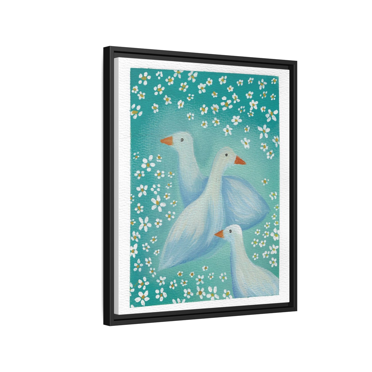 Framed Goose Canvas Print — Whimsical Floral Waterfowl Wall Art