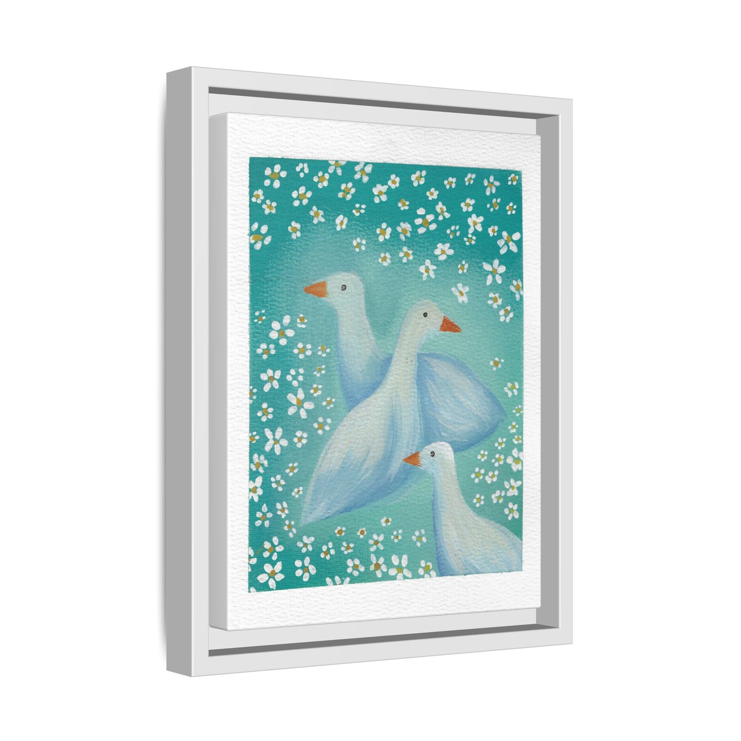 Framed Goose Canvas Print — Whimsical Floral Waterfowl Wall Art