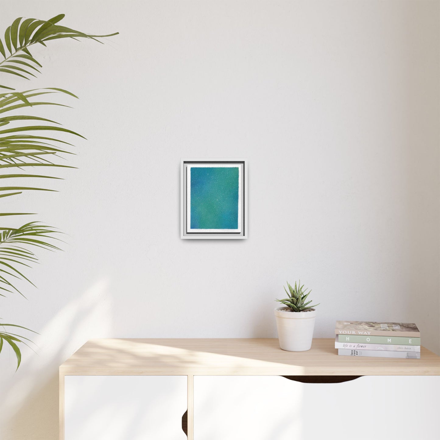 Framed Matte Canvas Art — Teal-to-Blue Gradient Starry Abstract