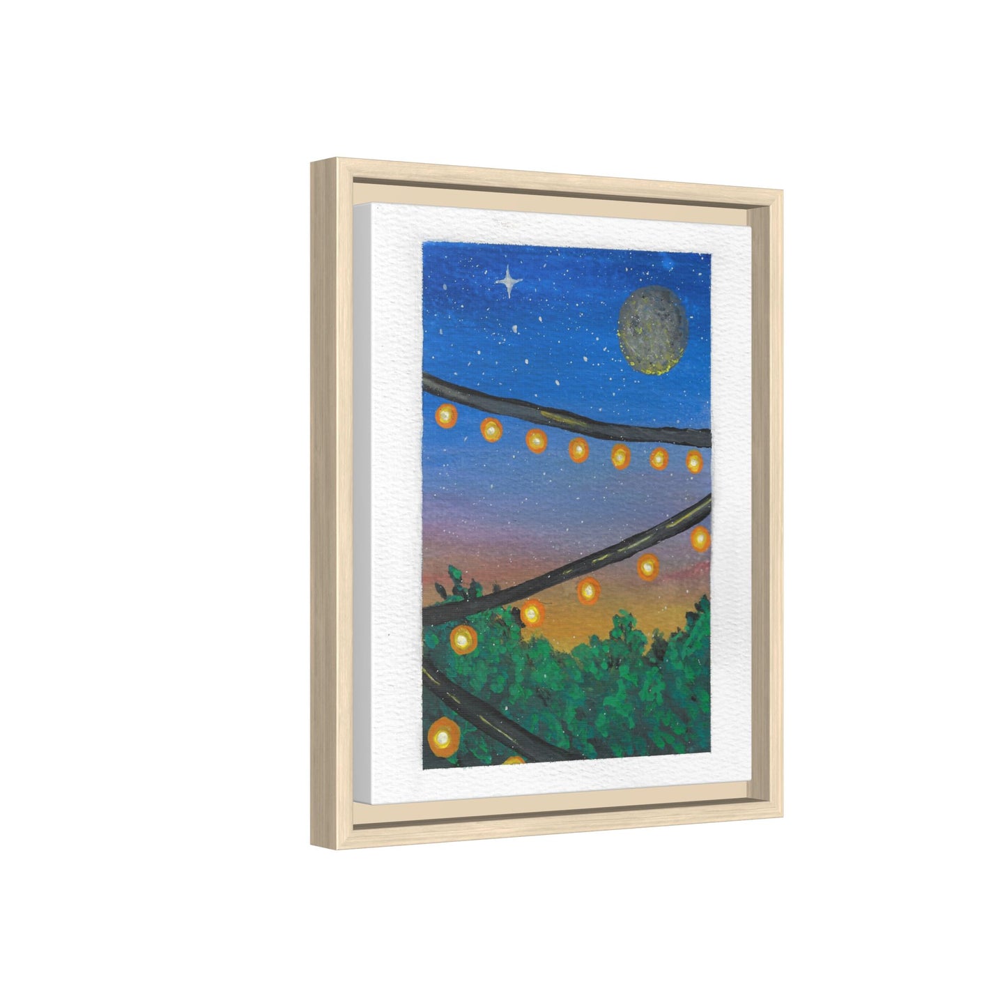 Framed Canvas Art - String Lights Night Sky Print