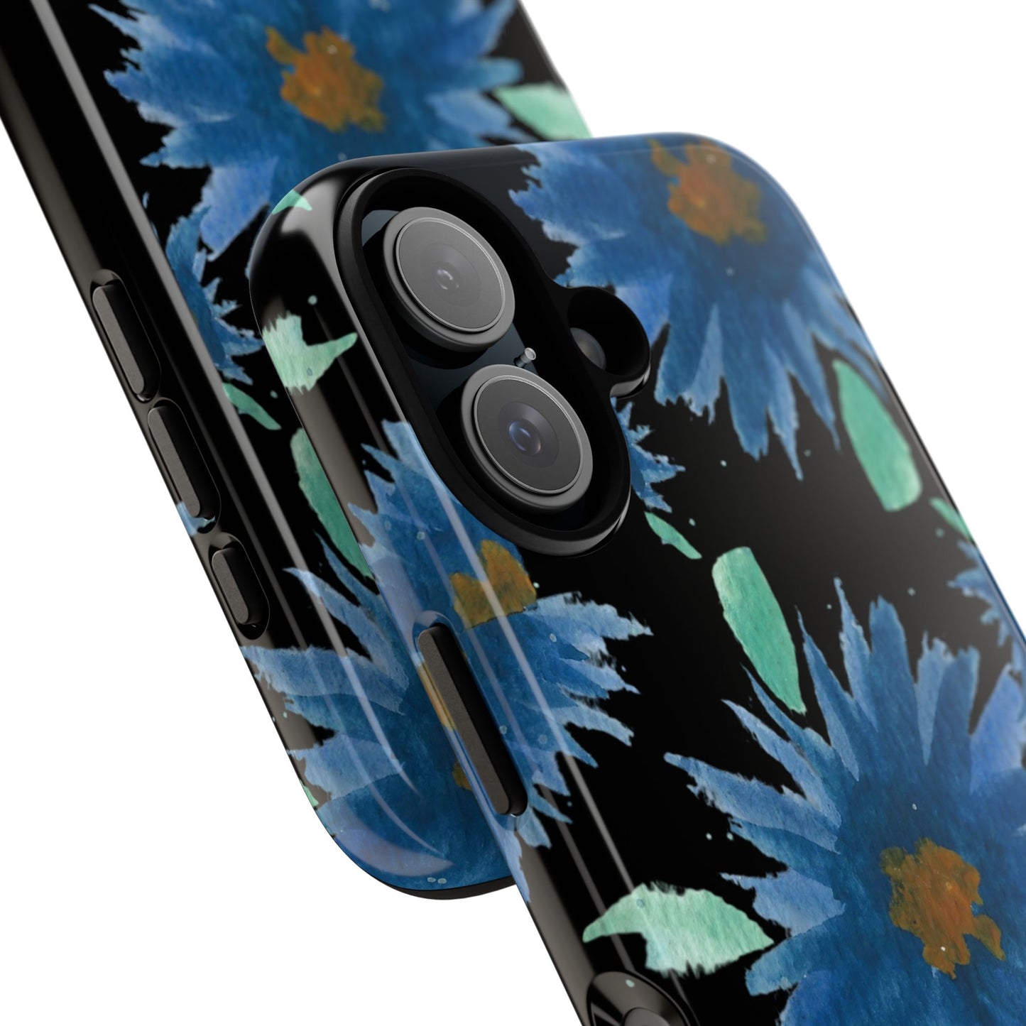 Blue Floral Tough Phone Case – Watercolor Daisy Protective Cover