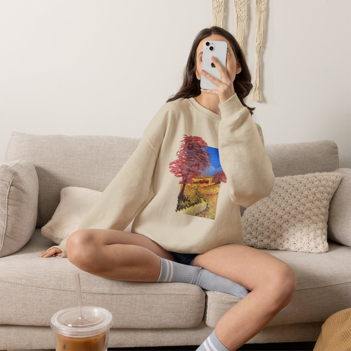 Autumn Path Crewneck Sweatshirt — Fall Landscape Graphic