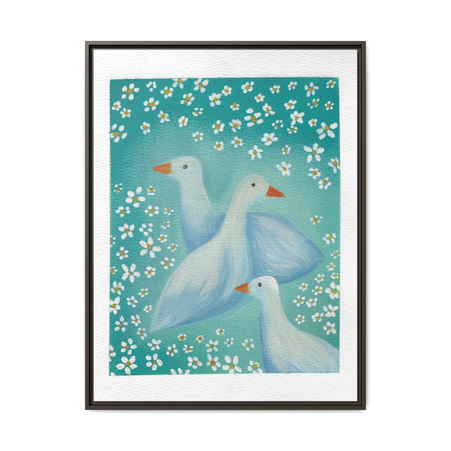 Framed Goose Canvas Print — Whimsical Floral Waterfowl Wall Art