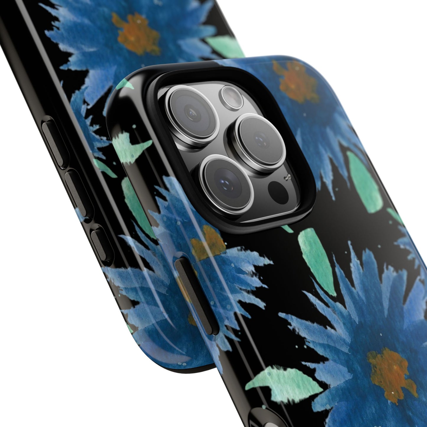 Blue Floral Tough Phone Case – Watercolor Daisy Protective Cover