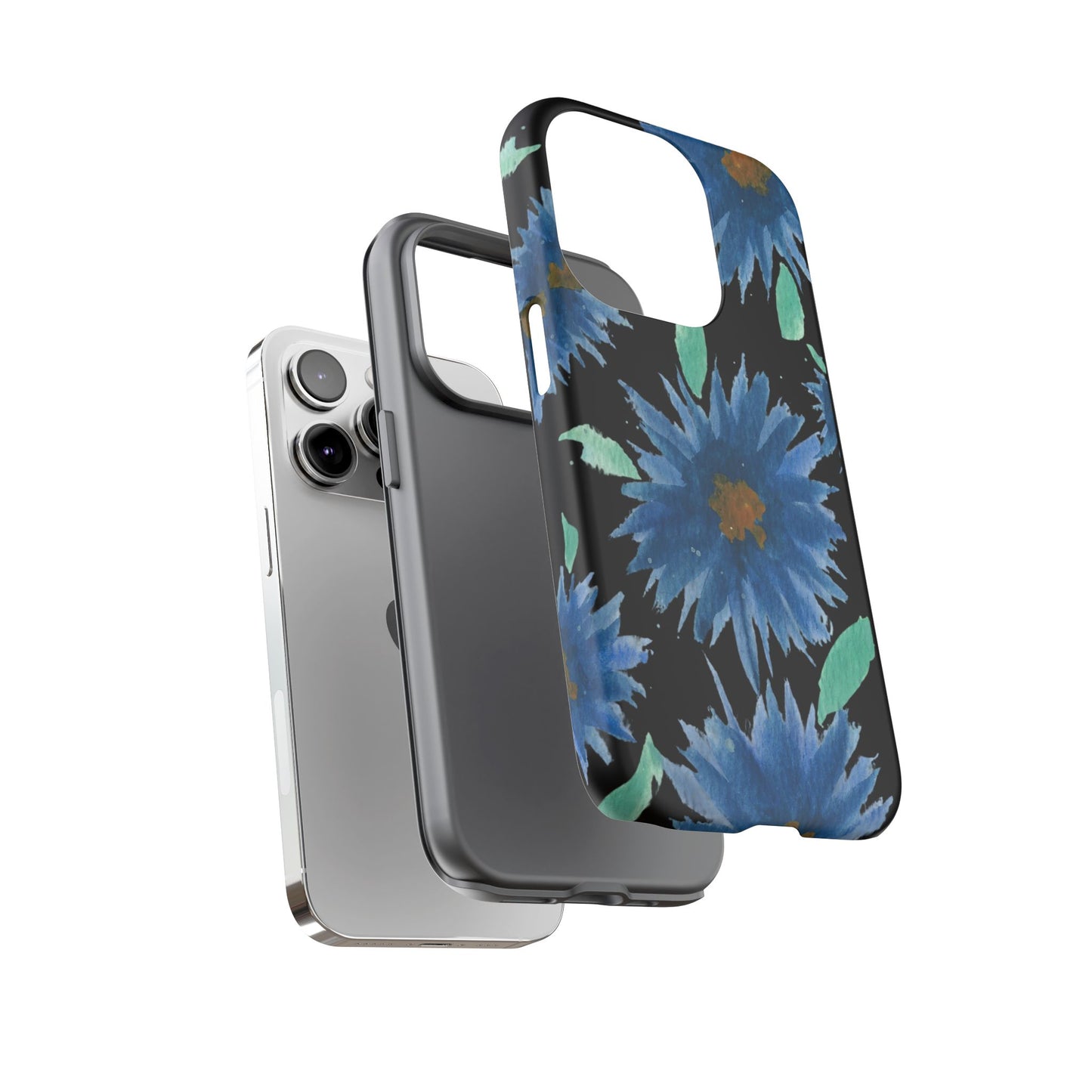 Blue Floral Tough Phone Case – Watercolor Daisy Protective Cover